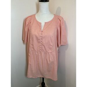 Terra & Sky Pink And‎ White Top Size 0x (14w) NWT Belle Sleeve Tunic Blouse